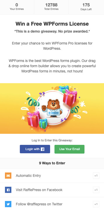 Best WooCommerce plugin: Rafflepress 
