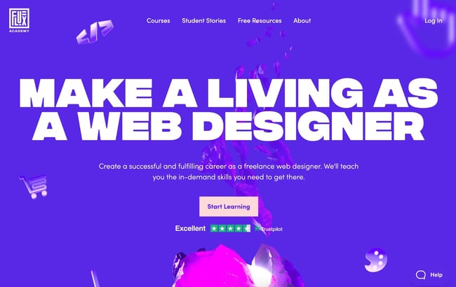 homepage for the 3d website flux academy