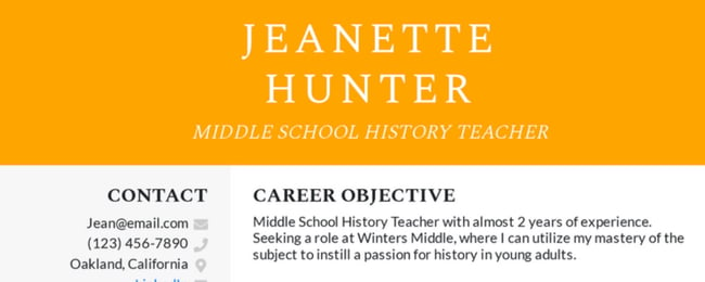 Professional Resume Objectives example: teacher