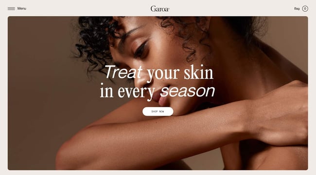 homepage on the award-winning website garoa skincare
