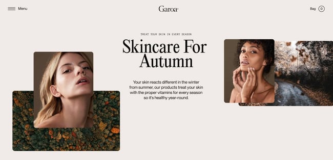 homepage on the the award-winning website garoa skincare