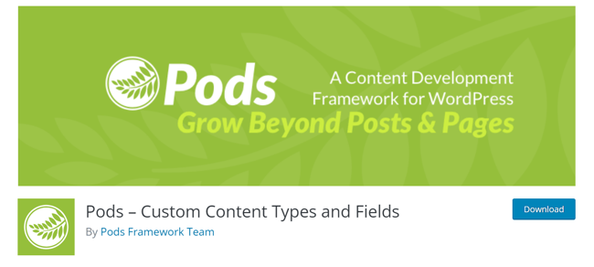 download page for the wordpress custom post type plugin pods
