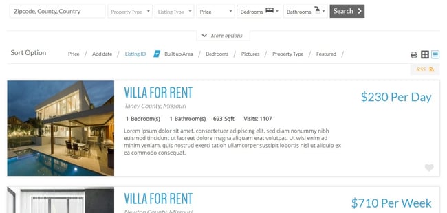 WordPress MLS plugins: Realtyna Organic IDX plugin + WPL Real Estate demo with search box and sort options