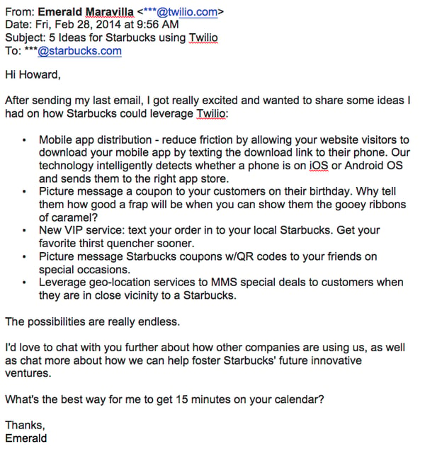 follow-up email example Twilio
