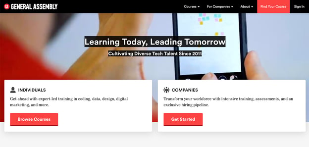 General Assembly certification course homepage