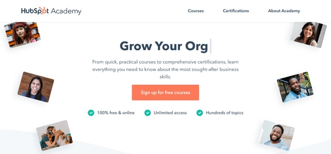 HubSpot Academy marketing certification course homepage