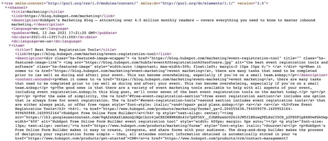 the rss feed for the hubspot blog