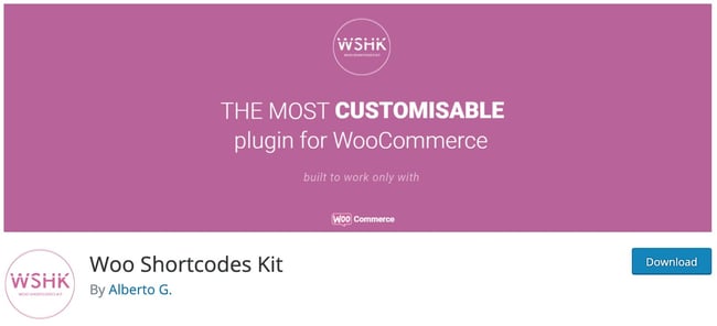 download page for the wordpress shortcode plugin woo shortcodes kit