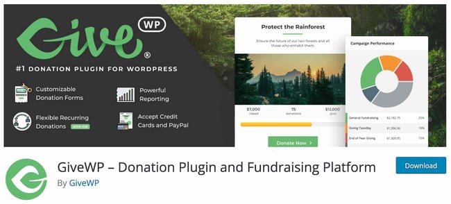 download page for the wordpress crwodfunding plugin givewp