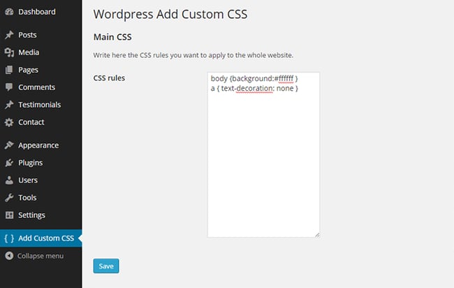 WP Add Custom CSS WordPress Plugin  viewed in the WordPress admin panel