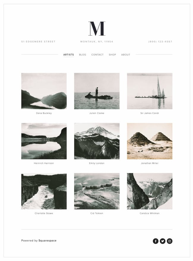 best website templates rules: avoid overused templates. overused Squarespace template Montauk that's used by many photographers