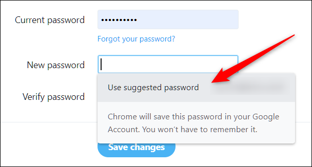 Browser suggesting password for website security