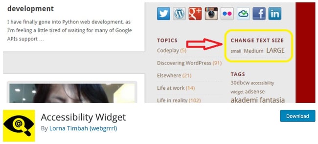 download page for the wordpress accessibility plugin Accessibility Widget