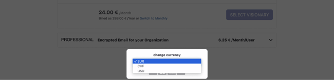 Conversion rate optimization: Protonmail offers three currency types