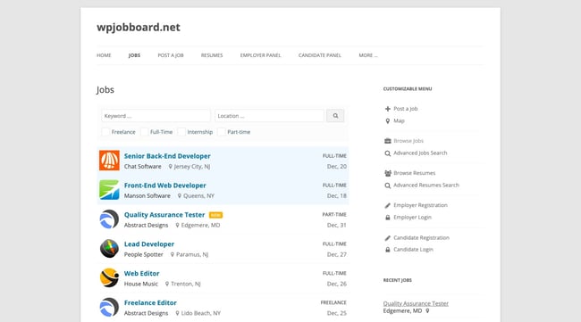 job board plugin for wordpress: WPJobBoard archives page with job positions and navigation menus