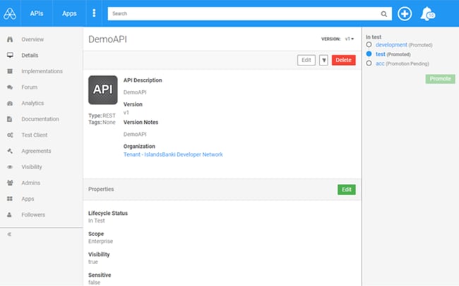 Akana API Management Platform UI