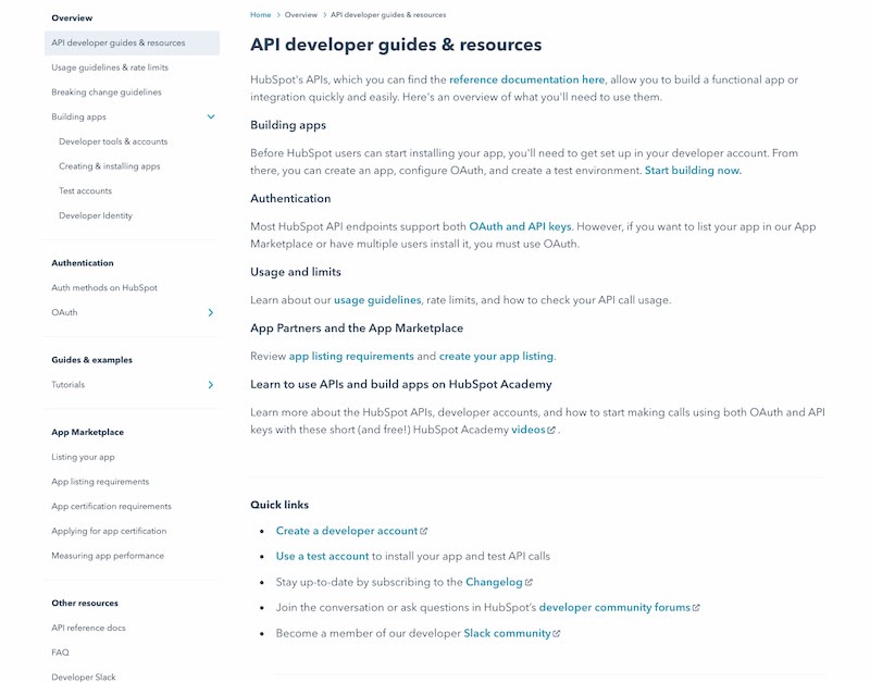 HubSpot API documentation overview