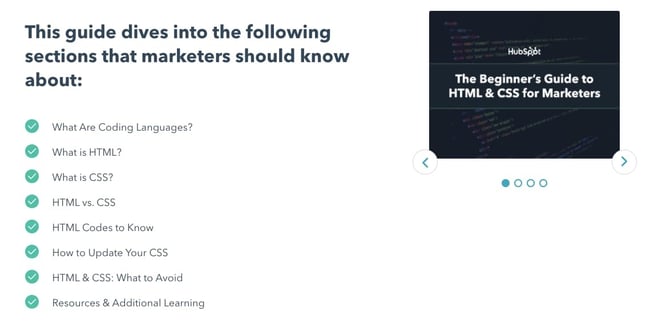 Table of content for HubSpot's Beginner's Guide to HTML & CSS for Marketers