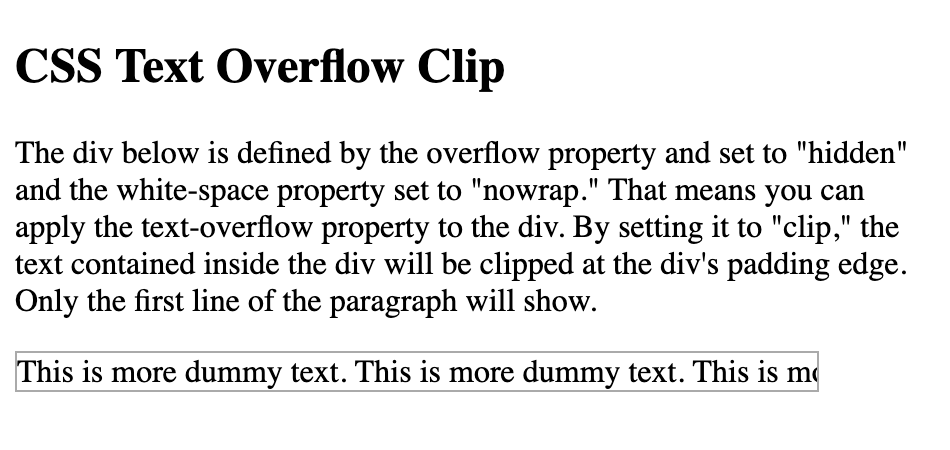 CSS text overflow clip example 
