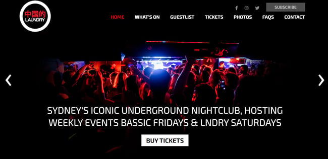 homepage for the nightclub website chinese laundry