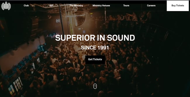 homepage for the nightclub website ministry of sound
