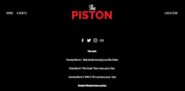 club website design examples: the piston