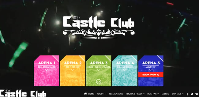 night club website design: the castle club