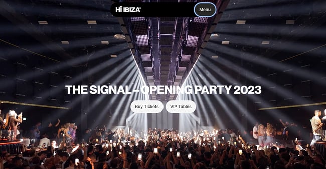 homepage for the nightclub website Hi Ibiza