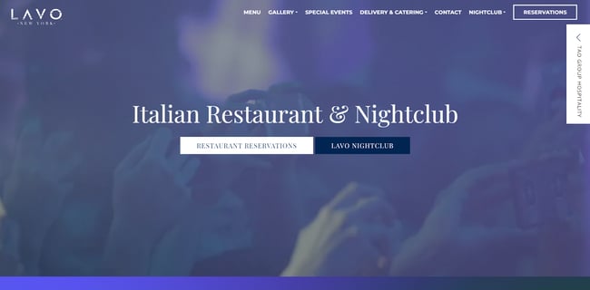 homepage for the nightclub website lavo