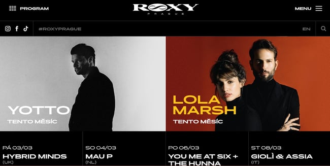 night club website design examples: roxy