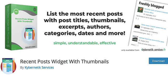 WordPress featured image plugin, Recent Posts Widget With Thumbnails