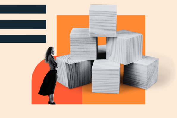 woman looks at blocks representing ux principles