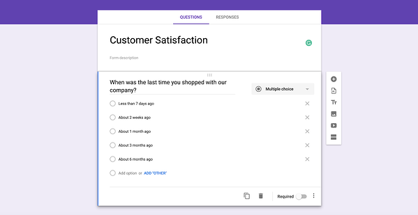 custom survey tool: google forms