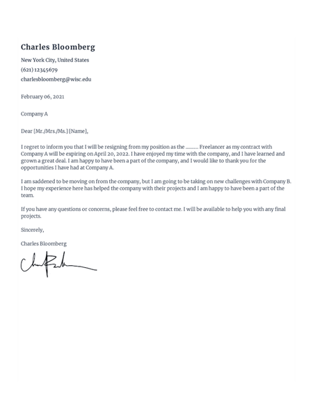 contractor resignation letter template
