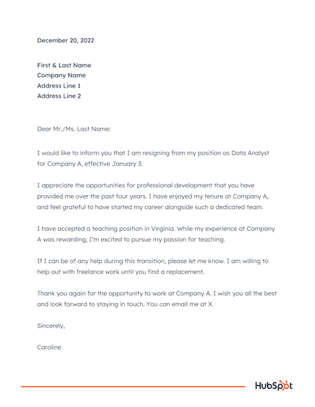 polite resignation letter template