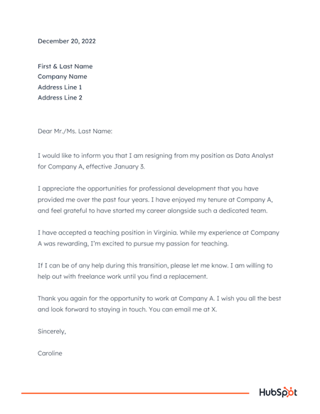 gracious resignation letter sample