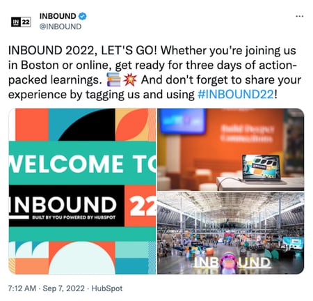 social media content calendar example: INBOUND event social media post on Twitter