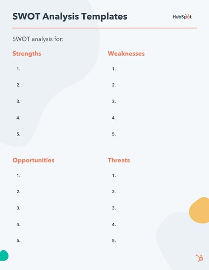 HubSpot’s free SWOT analysis template explains how to do a SWOT analysis.