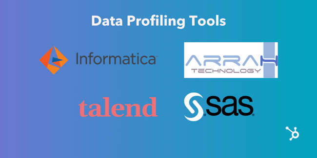 Data profiling tools diagram showing Informatica, Arrah Technology, Talend, and SAS logos
