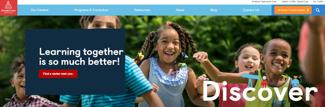homepage for the daycare website 