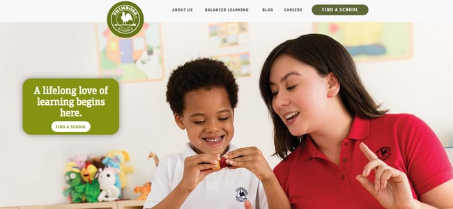 homepage for the daycare website primrose schools