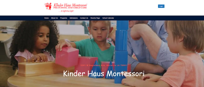 homepage for the daycare website kinder haus montessori