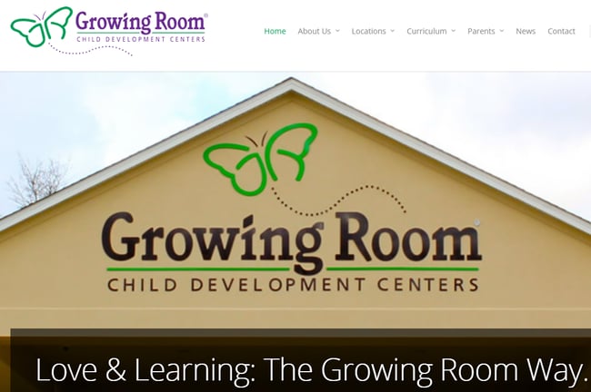 homepage for the daycare website growing room