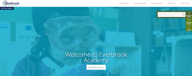 homepage for the daycare website everbrook academy