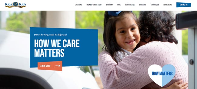 homepage for the daycare website kids r kids