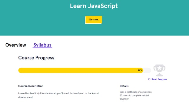 JavaScript course progress bar