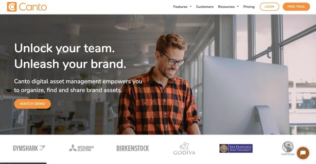 landing page of proprietary digital asset management software Canto