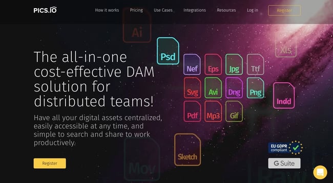 landing page of opensource digitial asset management Pics.io