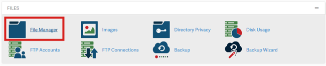 Click File Manager icon in cpanel to begin process of creating default wordpress htaccess file