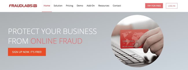 homepage for the ecommere fraud protection software fraudlabs pro